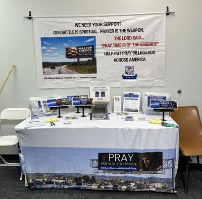 Custom Vinyl Banners - People for CHRIST -PRAY Billboard Mission tabletop at Remnant Rising Conference