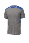 Sport-Tek PosiCharge Tri-Blend Wicking Draft Tee. ST410 True Royal/ Dark Grey Heather