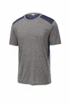 Sport-Tek PosiCharge Tri-Blend Wicking Draft Tee. ST410 True Navy/ Dark Grey Heather