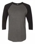 50/50 Raglan Three-Quarter Sleeve Tee Heather Black/ Black