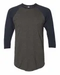 50/50 Raglan Three-Quarter Sleeve Tee Heather Black/ Navy