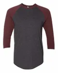 50/50 Raglan Three-Quarter Sleeve Tee Heather Black/ Truffle