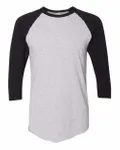 50/50 Raglan Three-Quarter Sleeve Tee Heather Grey/ Black