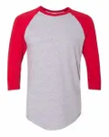 50/50 Raglan Three-Quarter Sleeve Tee Heather Grey/ Red