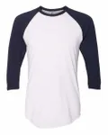 50/50 Raglan Three-Quarter Sleeve Tee White/ Navy