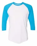 50/50 Raglan Three-Quarter Sleeve Tee White/ Neon Heather Blue