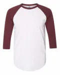 50/50 Raglan Three-Quarter Sleeve Tee White/ Truffle