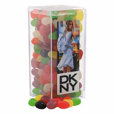 Large Rectangle Acrylic Candy Box with Assorted Jelly Beans - Custom Flying Discs