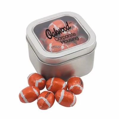 Window Tin with Chocolate Footballs - SBF2700 - Custom Flying Discs