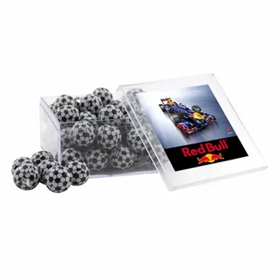 Acrylic Box with Chocolate Soccer Balls - Large - Custom Flying Discs