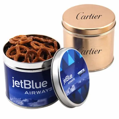 Round Tin with Mini Pretzels - Custom Flying Discs