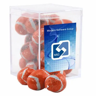 Acrylic Box with Chocolate Footballs - Small - Custom Flying Discs