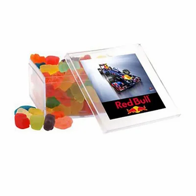 Clever Candy Large Square Acrylic Candy Box with Gummy Bears - Custom Flying Discs