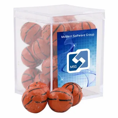 Acrylic Box with Chocolate Basketballs - Small - Custom Flying Discs