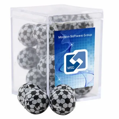 Acrylic Box with Chocolate Soccer Balls - Small - Custom Flying Discs
