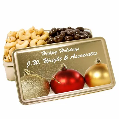 2-Share Tin - Salted Cashews/Dark Chocolate Almonds - Custom Flying Discs