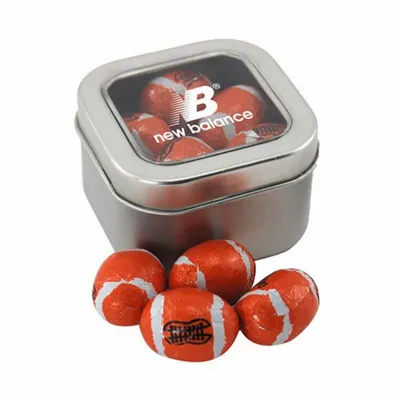 Window Tin with Chocolate Footballs - SBF2500 - Custom Flying Discs