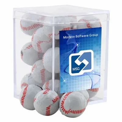 Acrylic Box with Chocolate Baseballs - Small - Custom Flying Discs