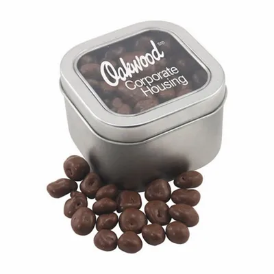 Window Tin with Chocolate Raisins - Custom Flying Discs