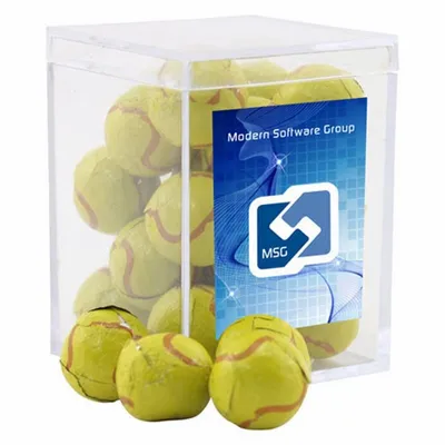 Acrylic Box with Chocolate Tennis Balls - Small - Custom Flying Discs