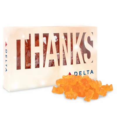 Thanks Die Cut Box with Champagne Gummy Bears - Custom Flying Discs