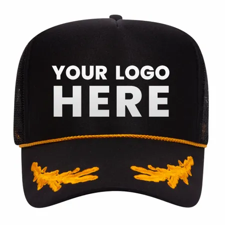 Otto 39-162 5-Panel High Crown Foam Trucker Hat - Black/Gold with Oak Leaves - Custom Flying Discs