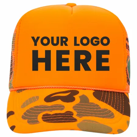Otto 49-131 5-Panel High Crown Foam Trucker Hat - Neon Camo Otto 49-131 5-Panel High Crown Foam Trucker Hat - Neon Camo - Custom Flying Discs