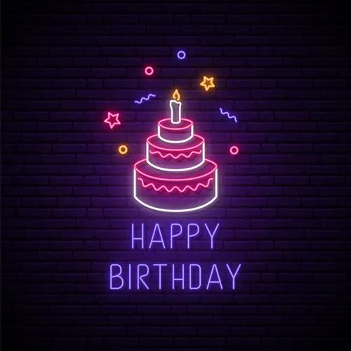 Happy Birthday with Cake Neon Sign - Custom Flying Discs