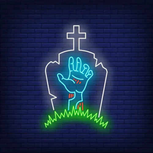 Gravestone Zombie Hand Neon Sign - Custom Flying Discs