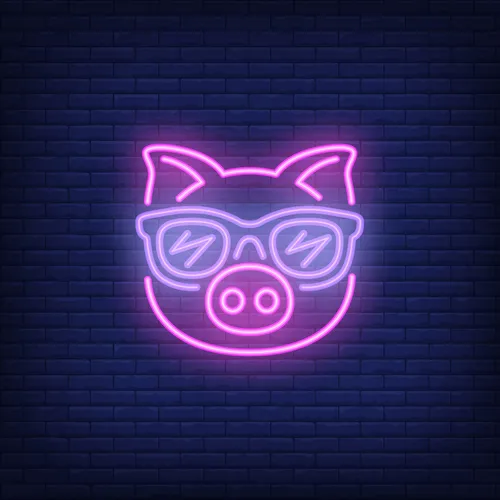 Cute Cartoon Pink Pig Sunglasses Neon Sign - Custom Flying Discs