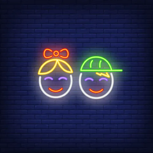 Smiling Girl Boy Faces Neon Sign - Custom Flying Discs