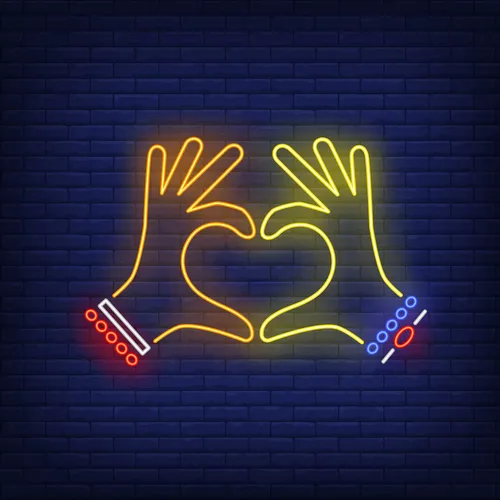 Woman Hands Heart Gesture Neon Sign - Custom Flying Discs