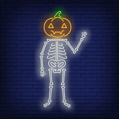 Skeleton with Pumpkin Head Neon Sign - Custom Flying Discs