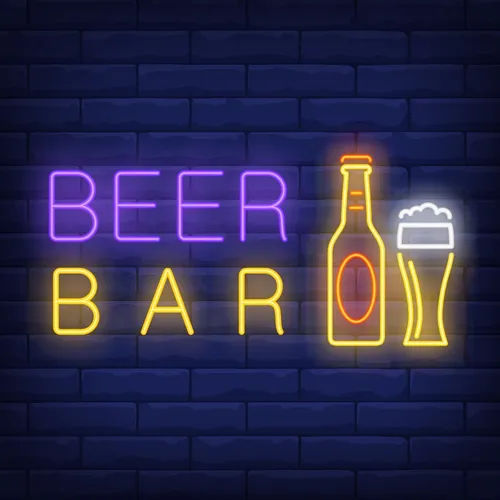 Beer & Bar with Bottle & Glass Neon - Custom Flying Discs