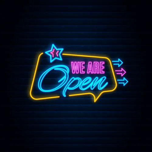 We are Open This Way Neon Sign - Custom Flying Discs