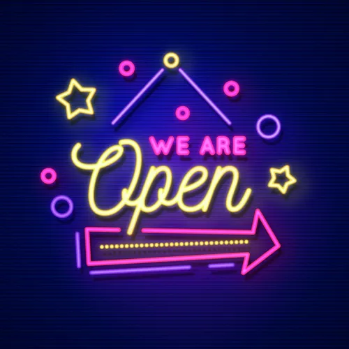 We Are Open Hanging Neon Sign - Custom Flying Discs
