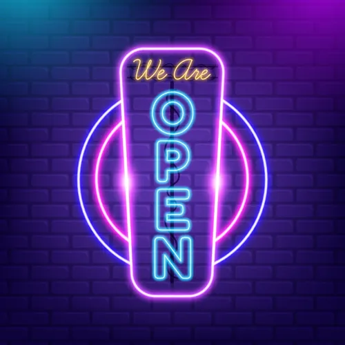 We are Open Vertical Neon Sign - Custom Flying Discs