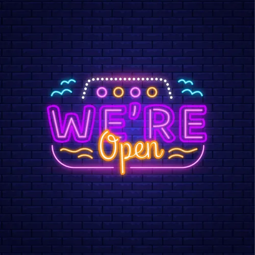 We're Open with Wave Lines Neon Sign - Custom Flying Discs
