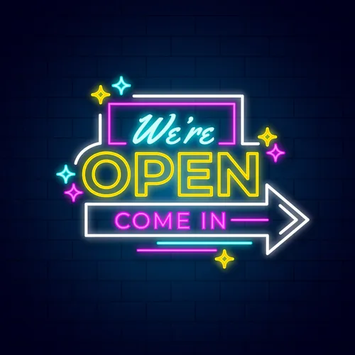 We're Open Come In Neon Sign - Custom Flying Discs