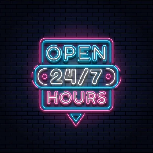 24/7 Open Hours Neon Sign - Custom Flying Discs