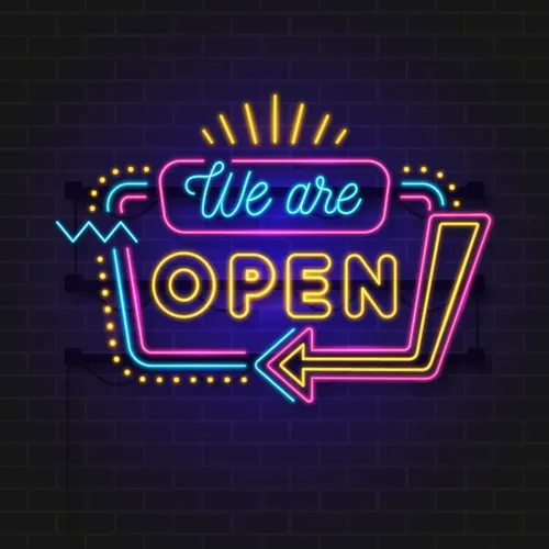 We Are Open Modern Neon Sign - Custom Flying Discs