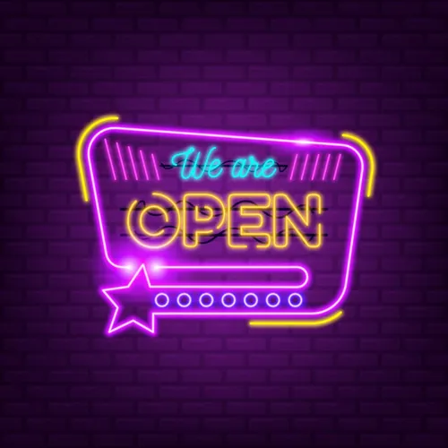 We Are Open With Star Icon Neon Sign - Custom Flying Discs