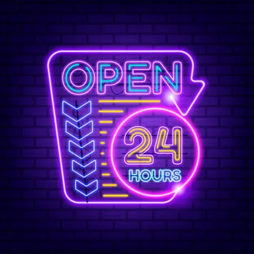 Retro Open 24 Hours Neon Sign - Custom Flying Discs