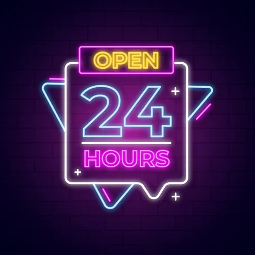 Open 24 Hours with Abstract Shapes Neon Sign - Custom Flying Discs