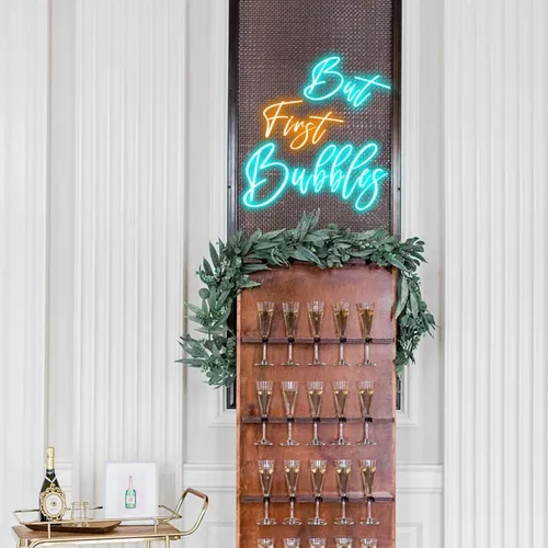 But First Bubbles Wedding Party Neon Sign - Custom Flying Discs