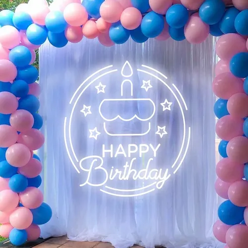 Happy Birthday Cake in Circle Neon Sign - Custom Flying Discs