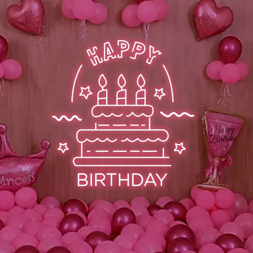 Big Happy Birthday Text with Cake Neon Sign - Custom Flying Discs
