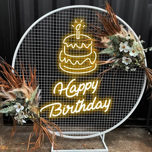 Happy Birthday with Cake on Top Neon Sign - Custom Flying Discs