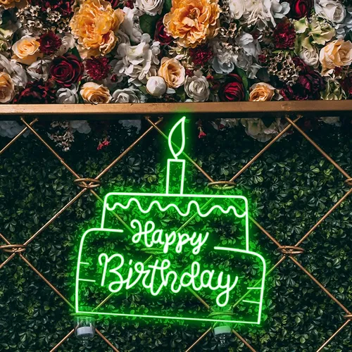 Happy Birthday Text in Big Cake Neon Sign - Custom Flying Discs