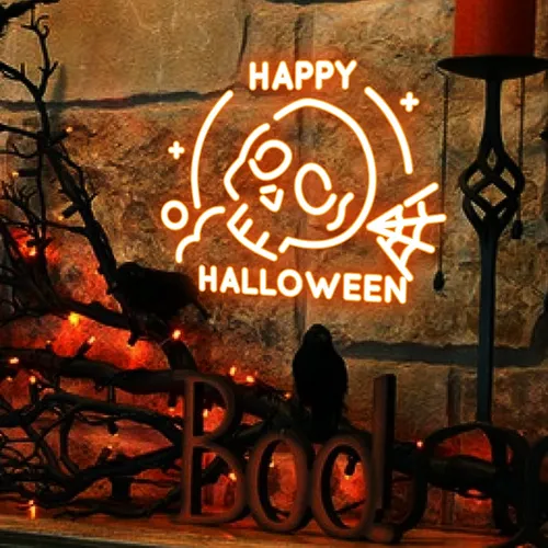 Happy Halloween Skull Neon Sign - Custom Flying Discs
